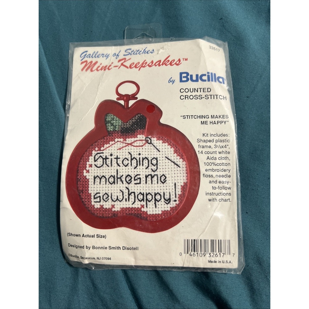 Bucilla Mini Keepsakes Counted Cross Stitch Stitching Makes Me Happy‎ 32617 4"